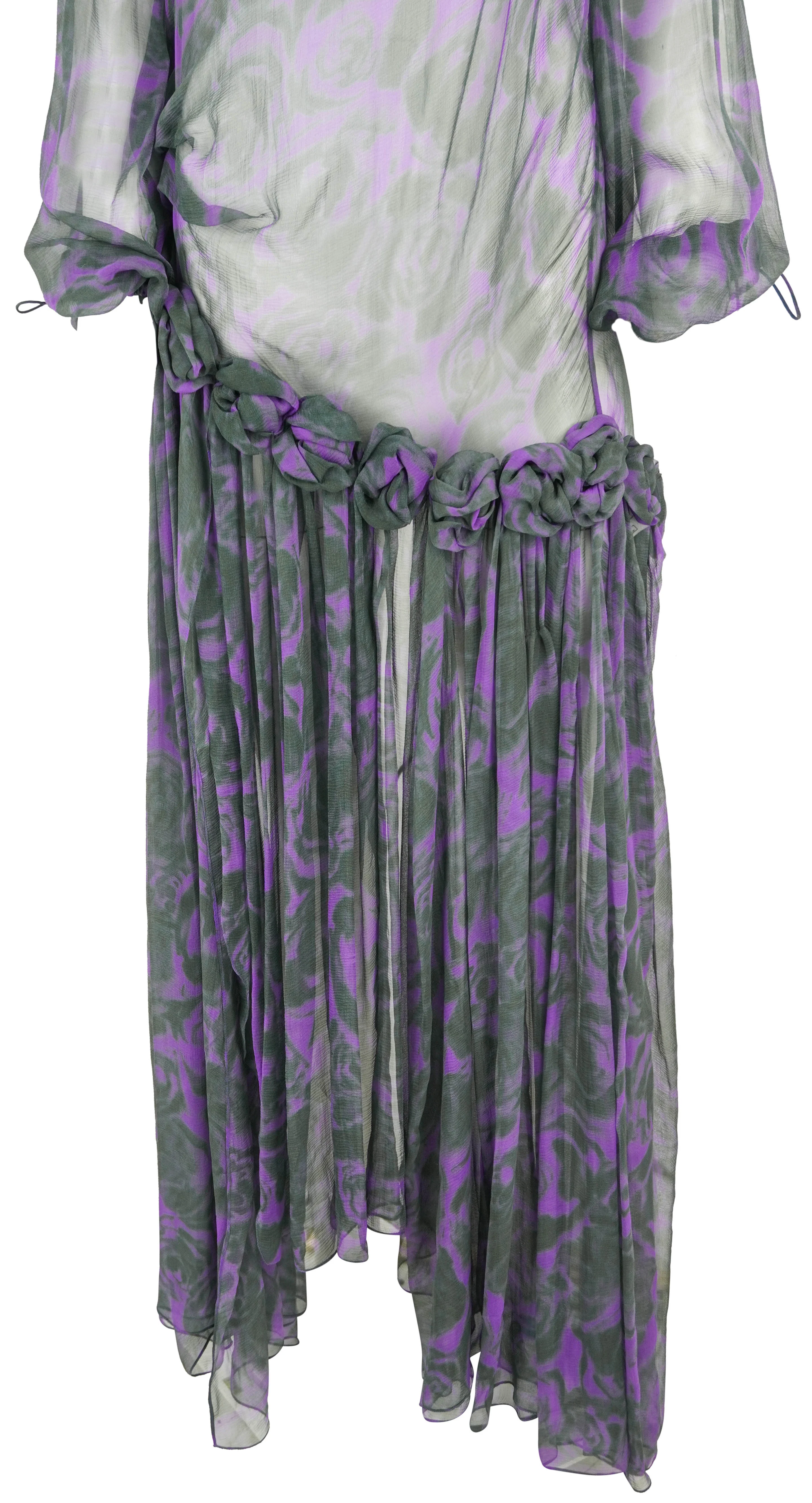 Burberry Rose Print Silk Dress in Purple and Green - Image 5