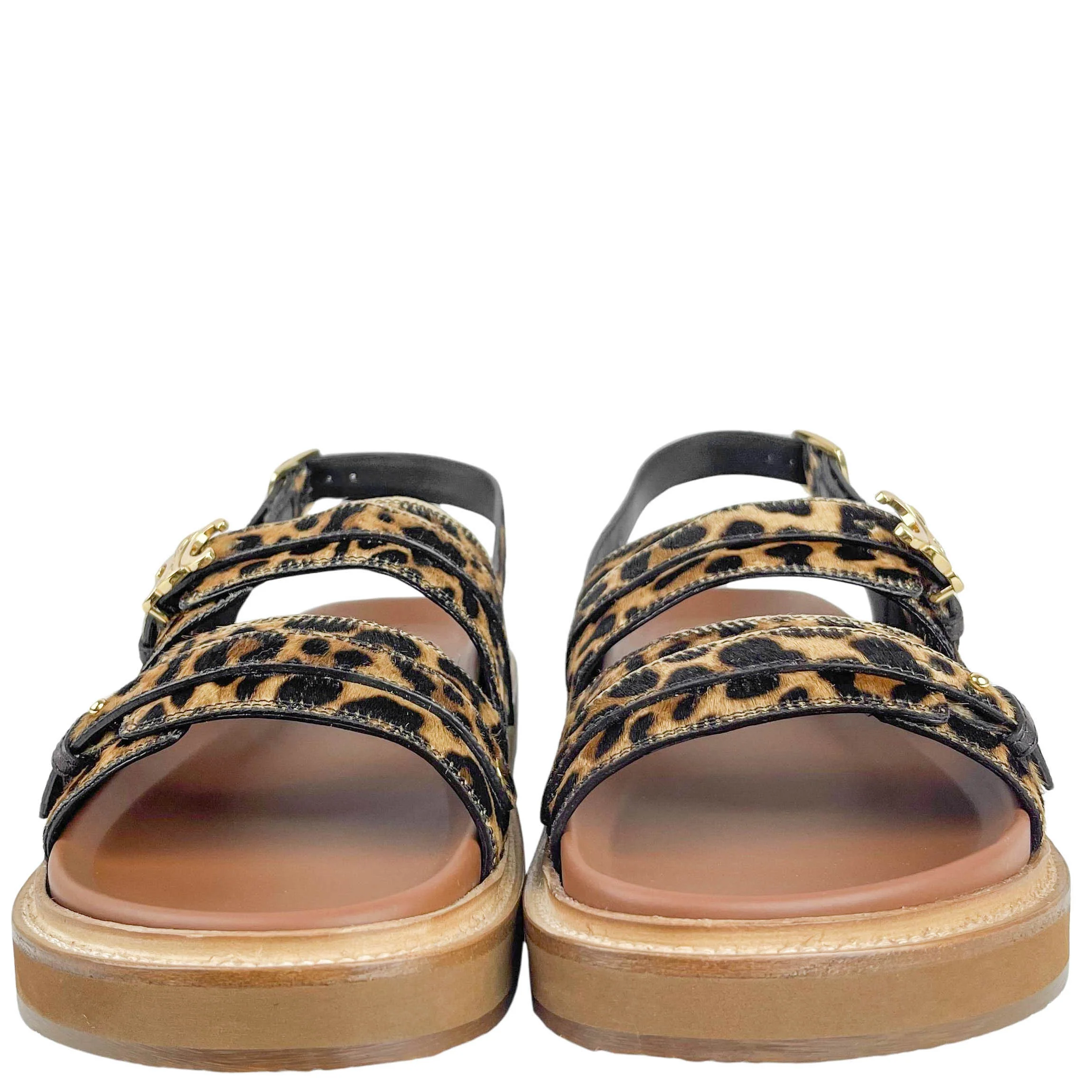 Celine Tippi Triomphe Leopard Print Sandals In Beige and Brown - Image 5