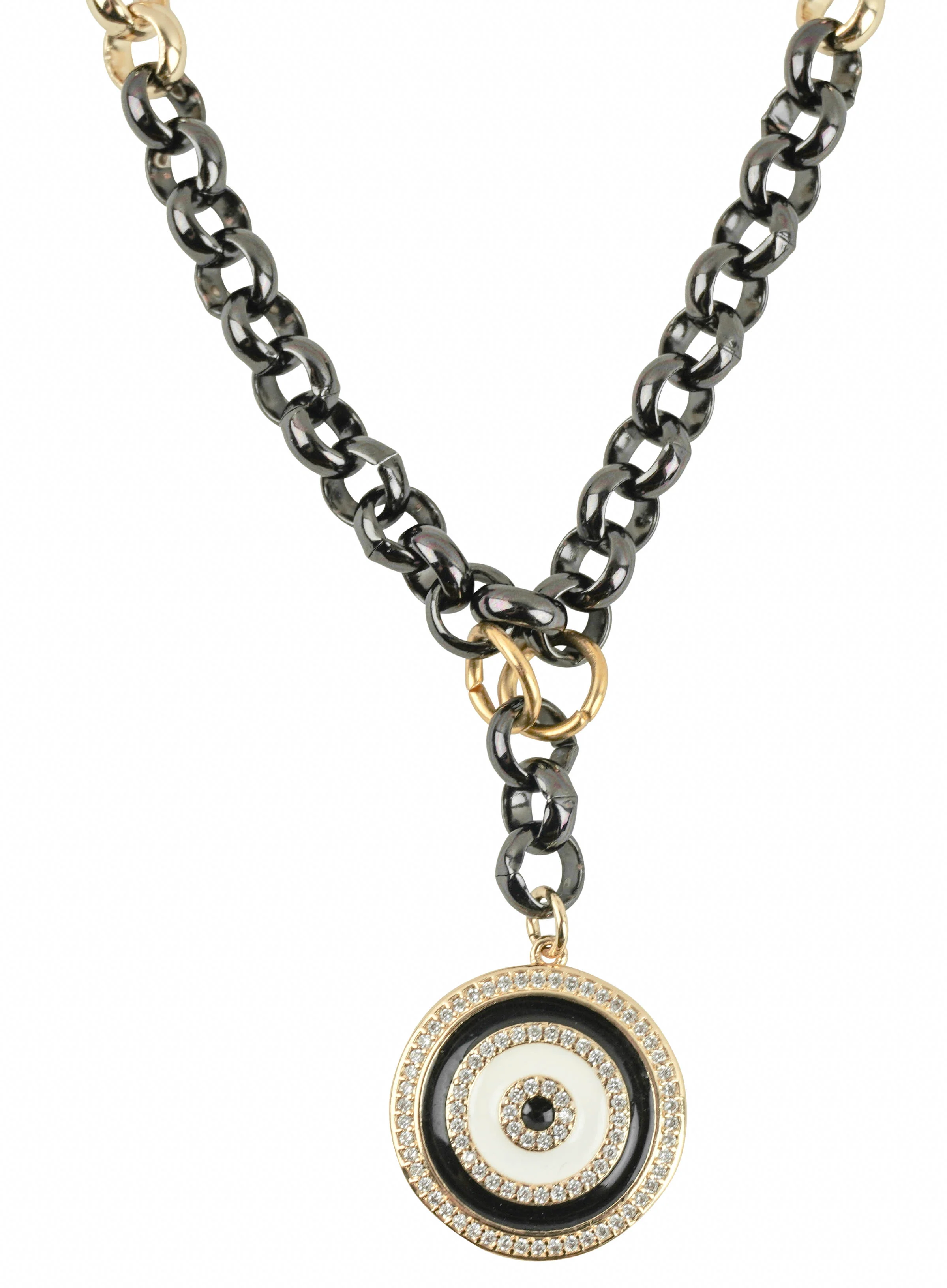 Marlyn Schiff Drop Down Medallion Necklace in Gold/Black - Image 3