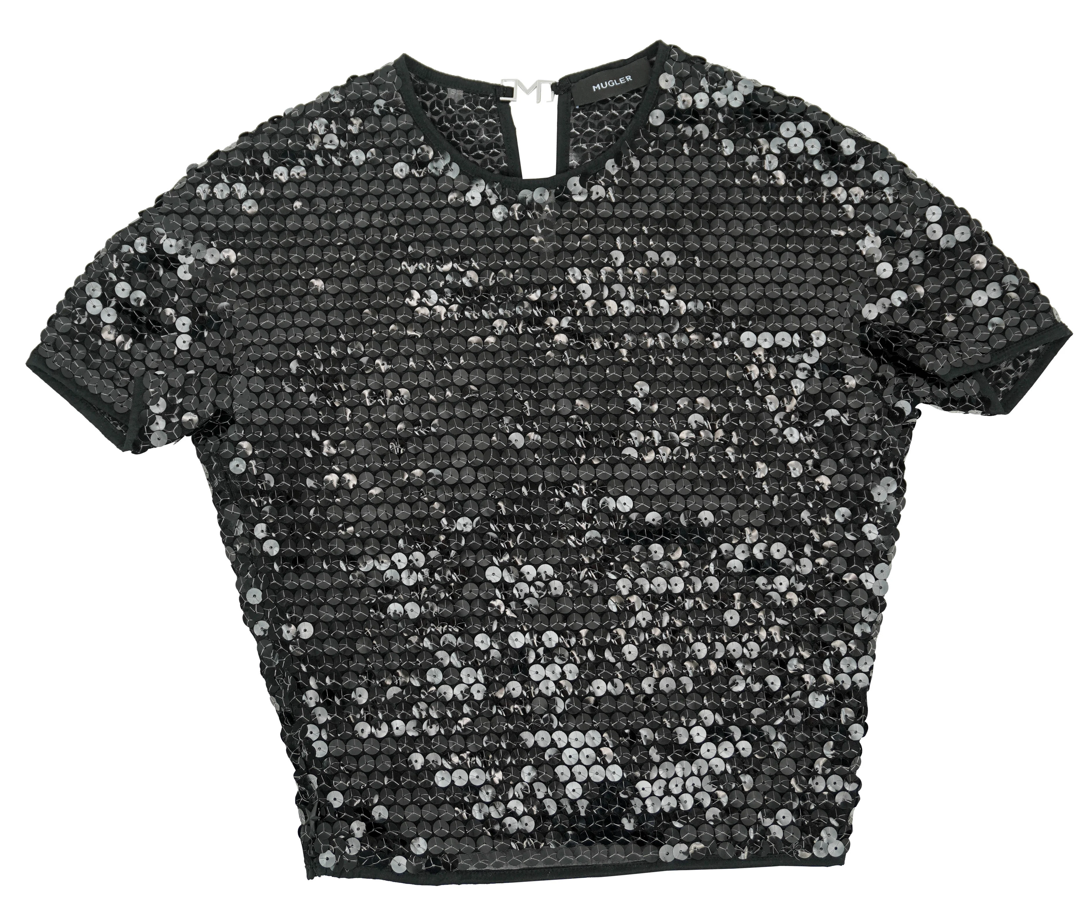 Mugler Cropped Sequin Tee in Black - Image 4